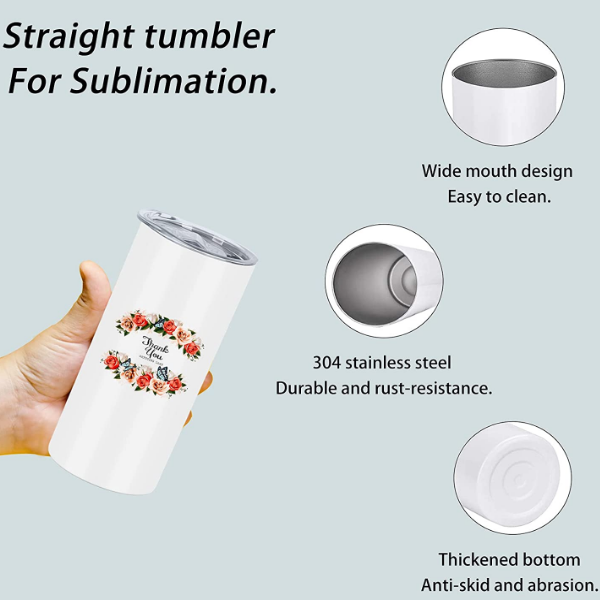 15oz Case (30 UNITS) Sublimation Tumbler Blank Flat Bottomed, Stainless Steel Double-layer Insulation with Cover, Independent Box