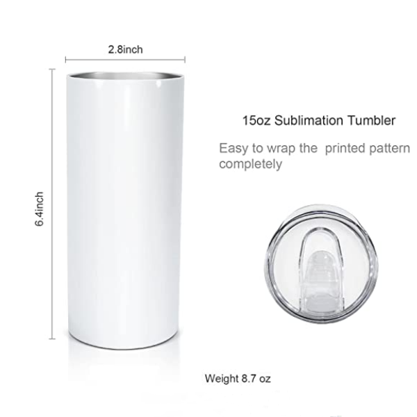 15oz Case (30 UNITS) Sublimation Tumbler Blank Flat Bottomed, Stainless Steel Double-layer Insulation with Cover, Independent Box