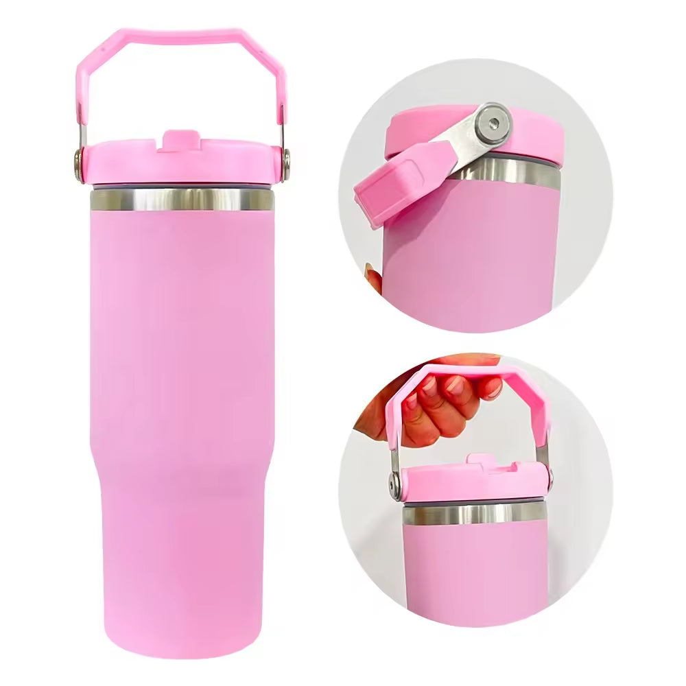 Case of 25Pack 30oz Sublimation Matte Stainless Steel Insulated Sports Water Bottle Macaron Flip Straw with Handheld