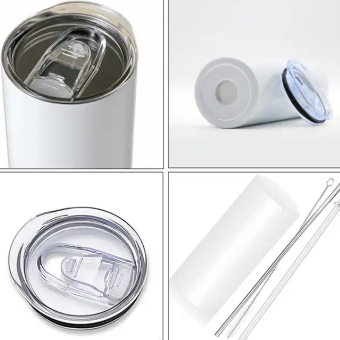 Case of 25Pack 20 oz Sublimation Tumblers Blank Straight Skinny bulk for Heat transfer, Double Wall Insulated Tumbler with Lids
