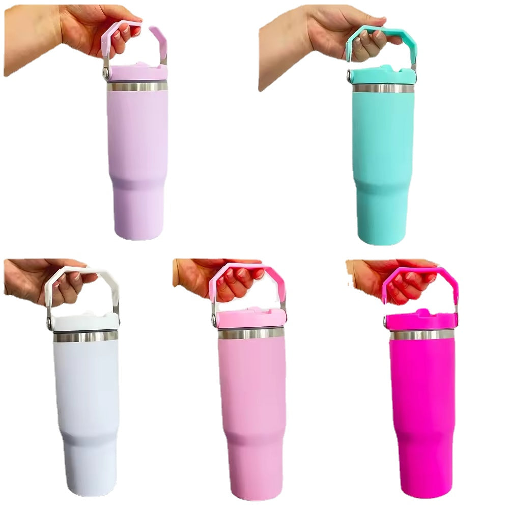 Case of 25Pack 30oz Sublimation Matte Stainless Steel Insulated Sports Water Bottle Macaron Flip Straw with Handheld