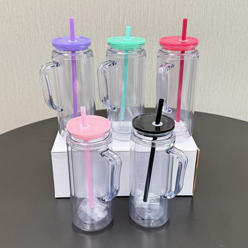 16oz/20oz Case (25 Units ) Snowglobe Plastic Tumbler Double Wall Leak-Proof BPA Free Eco-Friendly Mug with Handle and Plugs