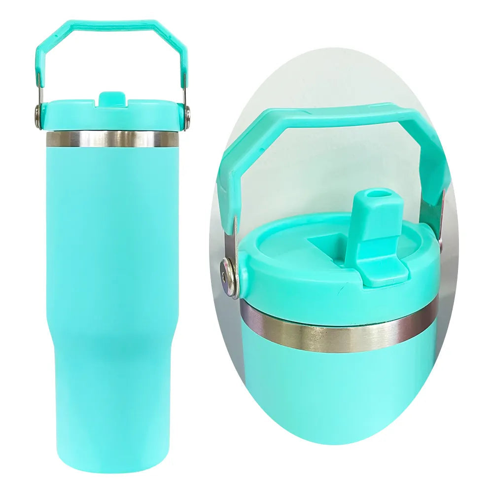 Case of 25Pack 30oz Sublimation Matte Stainless Steel Insulated Sports Water Bottle Macaron Flip Straw with Handheld