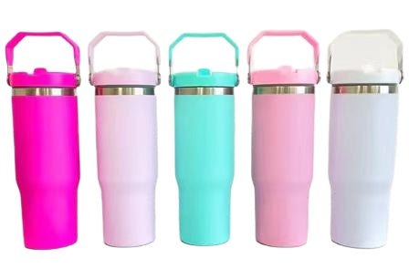Case of 25Pack 30oz Sublimation Matte Stainless Steel Insulated Sports Water Bottle Macaron Flip Straw with Handheld