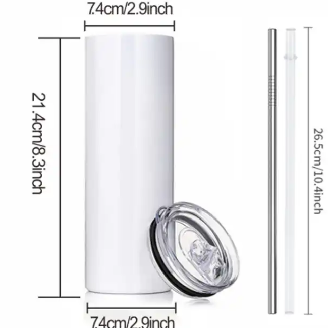 Case of 25Pack 20 oz Sublimation Tumblers Blank Straight Skinny bulk for Heat transfer, Double Wall Insulated Tumbler with Lids