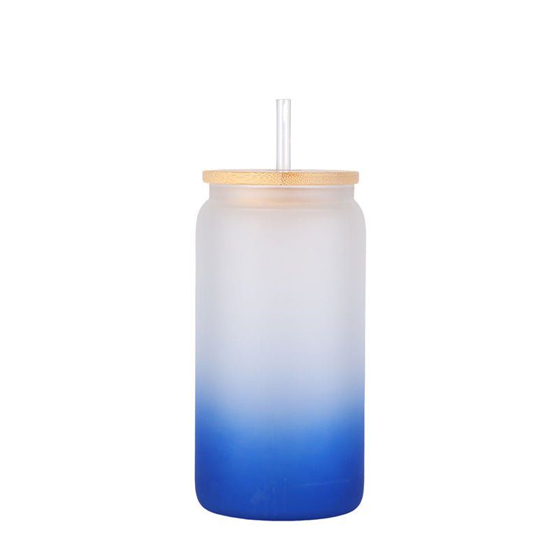 16oz Case 32Unit Gradient Tumbler Glass Single Layer Heat Resistant Borosilicate Cold Color Tumbler With Bamboo Lid And Straw