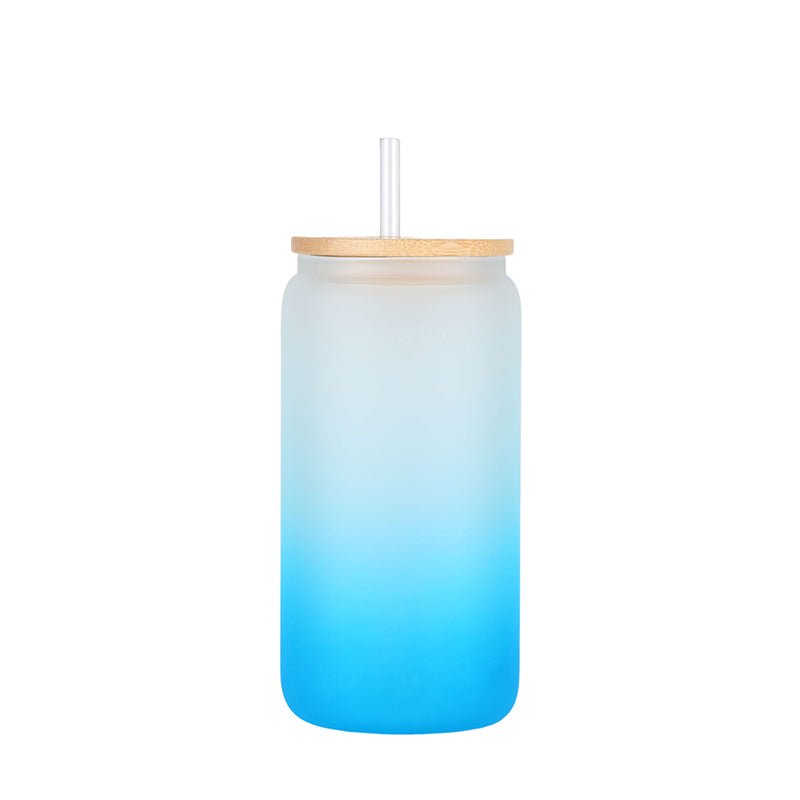 16oz Case 32Unit Gradient Tumbler Glass Single Layer Heat Resistant Borosilicate Cold Color Tumbler With Bamboo Lid And Straw