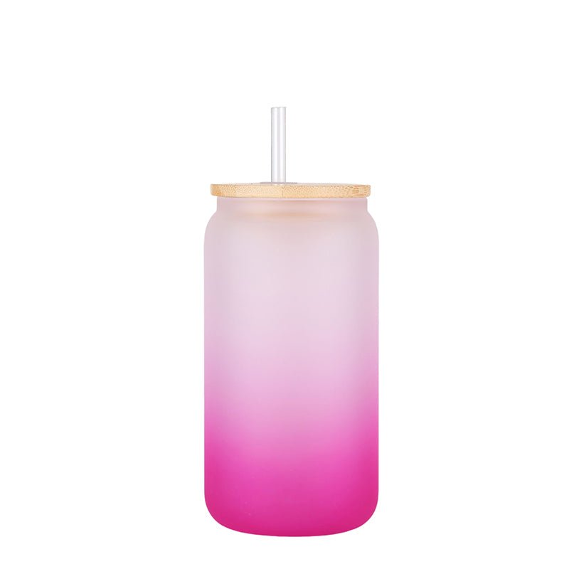 16oz Case 32Unit Gradient Tumbler Glass Single Layer Heat Resistant Borosilicate Cold Color Tumbler With Bamboo Lid And Straw