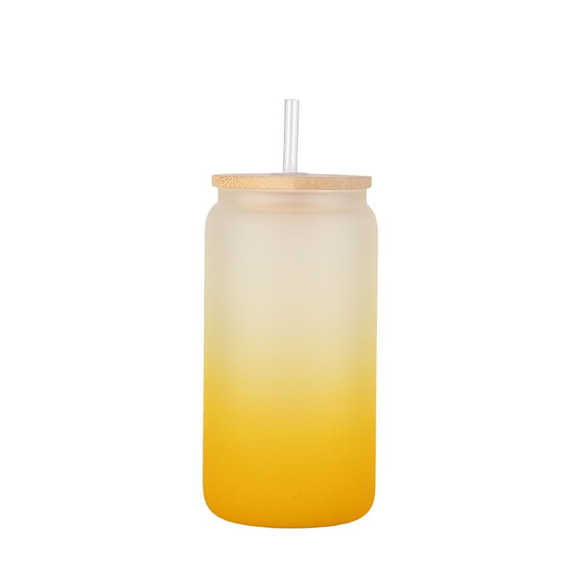 16oz Case 32Unit Gradient Tumbler Glass Single Layer Heat Resistant Borosilicate Cold Color Tumbler With Bamboo Lid And Straw