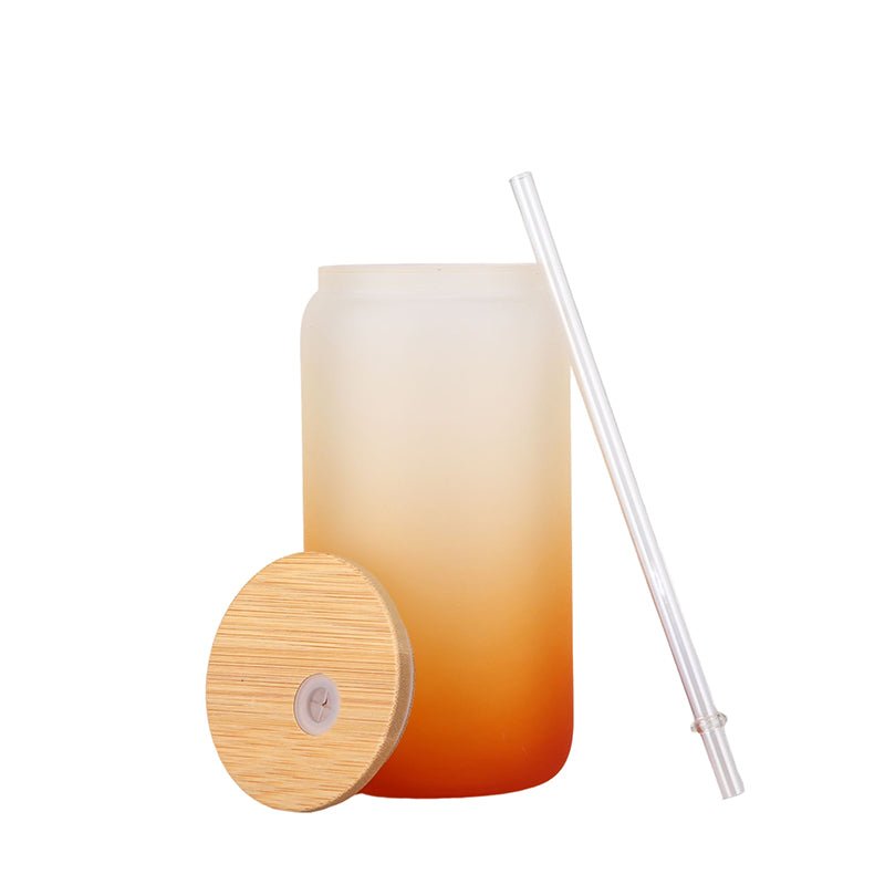 16oz Case 32Unit Gradient Tumbler Glass Single Layer Heat Resistant Borosilicate Cold Color Tumbler With Bamboo Lid And Straw