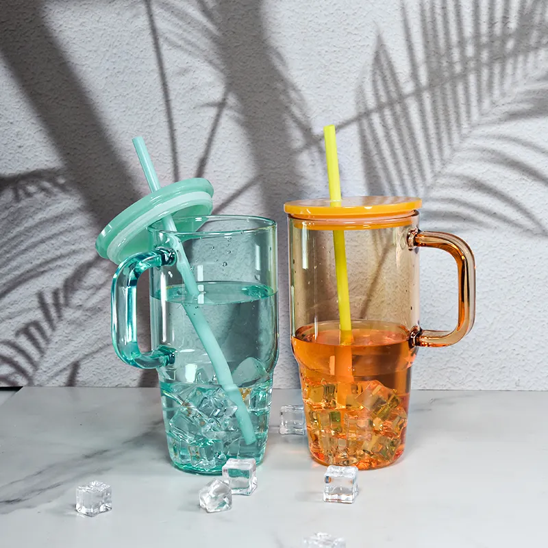 20oz Case  (20 UNITS) Sublimation Multi-color Transparent Glass Beer Drum Blanket, Juice Jelly Colored Travel Mug, with Lid and Straw,