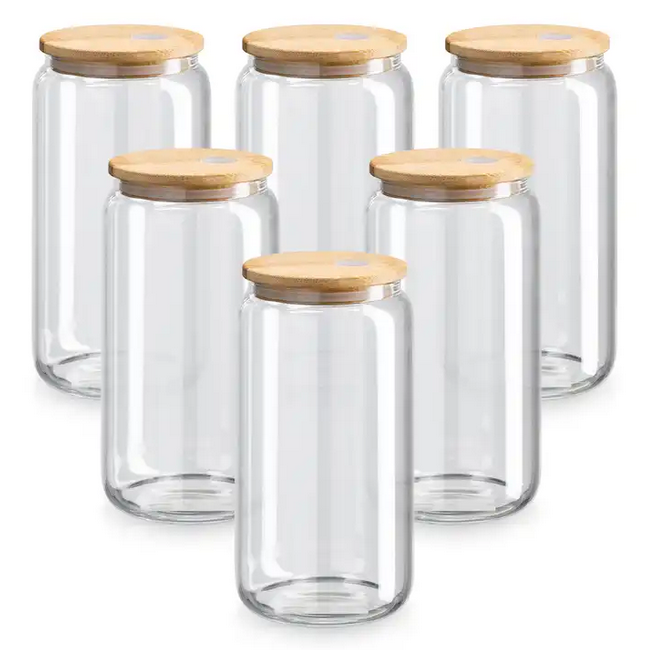 32Pack 16 oz Sublimation Glass Tumbler Blanks, 16 OZ Sublimation Glass Mason Jar with Bamboo Lids and Straws