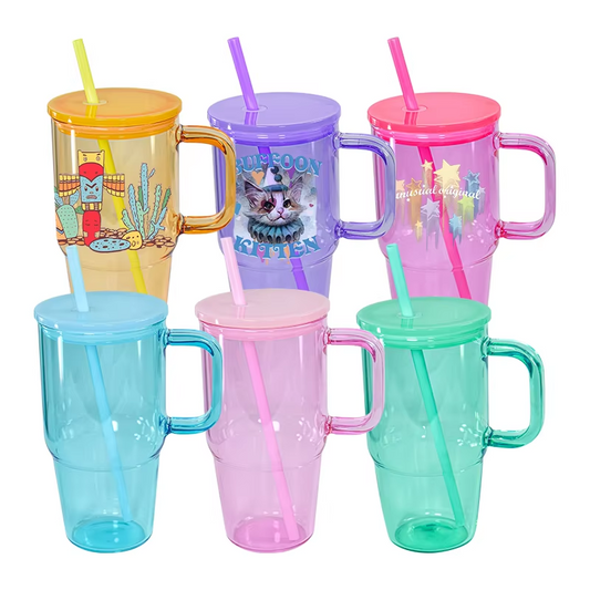 20oz Case  (20 UNITS) Sublimation Multi-color Transparent Glass Beer Drum Blanket, Juice Jelly Colored Travel Mug, with Lid and Straw,