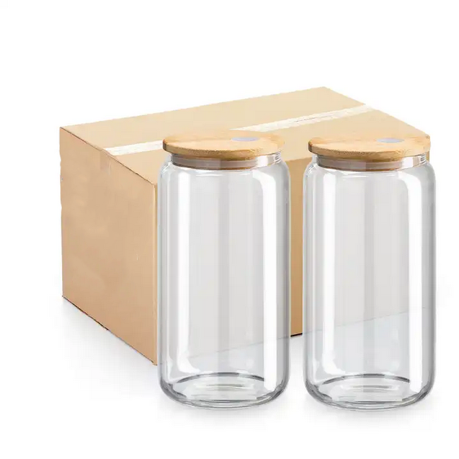 32Pack 16 oz Sublimation Glass Tumbler Blanks, 16 OZ Sublimation Glass Mason Jar with Bamboo Lids and Straws