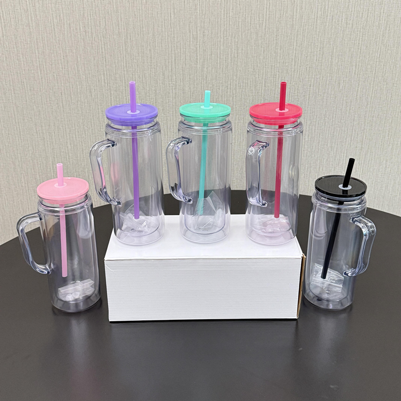 16oz/20oz Case (25 Units ) Snowglobe Plastic Tumbler Double Wall Leak-Proof BPA Free Eco-Friendly Mug with Handle and Plugs