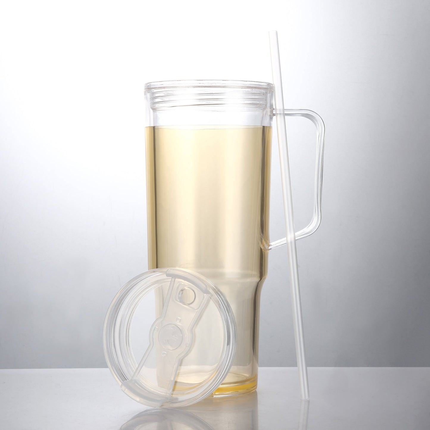 20Pack 40oz Clear Double Wall Plastic Snowglobe Cup Acrylic Snow Globe Tumbler with Pre Drilled Hole and Stoppers