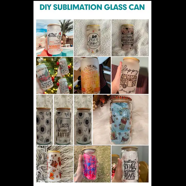 32Pack 16 oz Sublimation Glass Tumbler Blanks, 16 OZ Sublimation Glass Mason Jar with Bamboo Lids and Straws