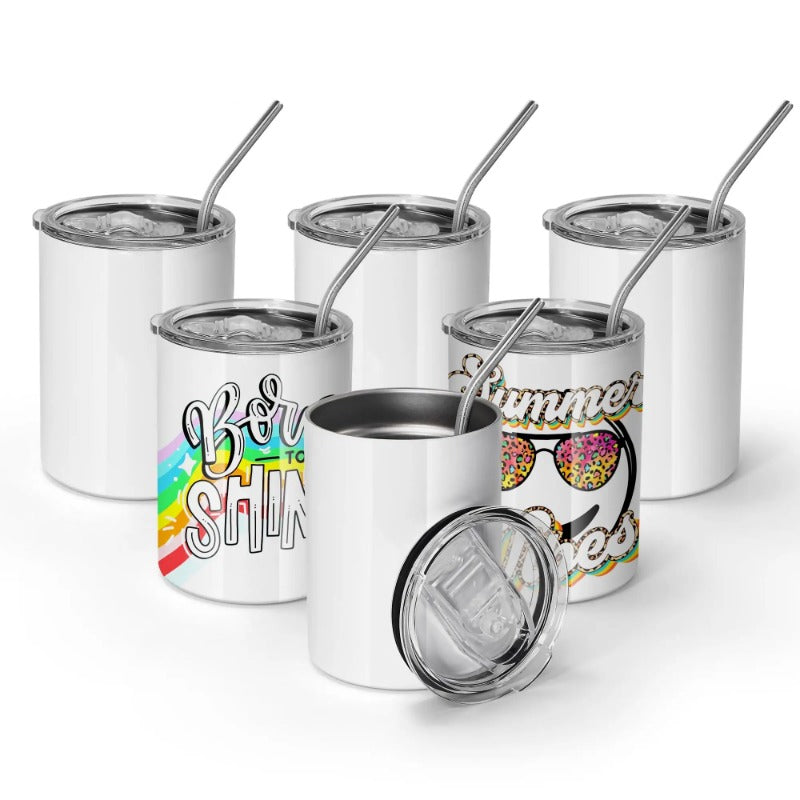 12 oz case (25 pieces) sublimation blank double wall vacuum insulated stainless steel straight tumbler coffee cup with stainless steel straw