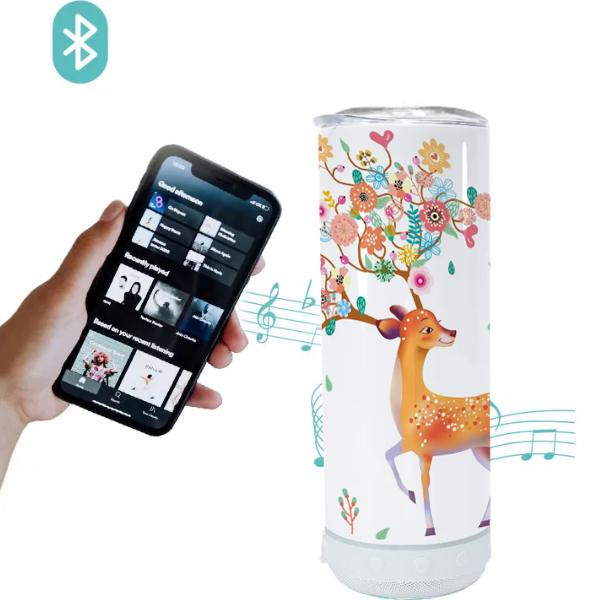 25Pack 20oz Double Wall Insulated Vacuum Music Sublimation Tumbler with Blue Tooth Speaker