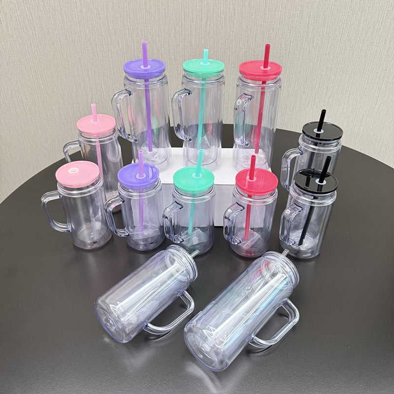 16oz/20oz Case (25 Units ) Snowglobe Plastic Tumbler Double Wall Leak-Proof BPA Free Eco-Friendly Mug with Handle and Plugs