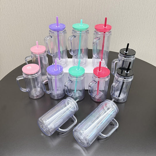 16oz/20oz Case (25 Units ) Snowglobe Plastic Tumbler Double Wall Leak-Proof BPA Free Eco-Friendly Mug with Handle and Plugs