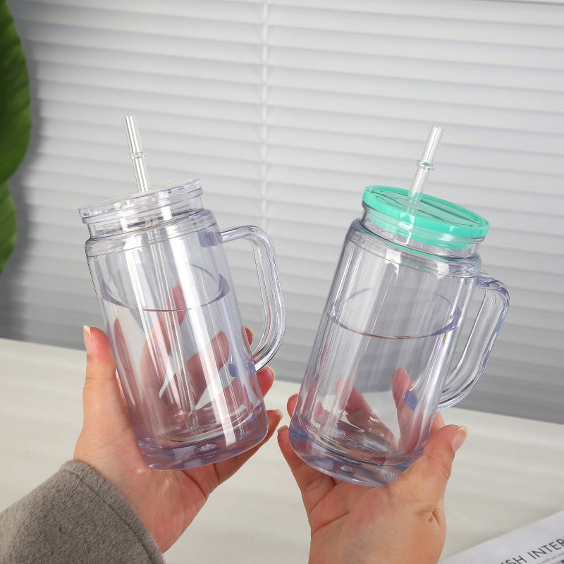 16oz/20oz Case (25 Units ) Snowglobe Plastic Tumbler Double Wall Leak-Proof BPA Free Eco-Friendly Mug with Handle and Plugs