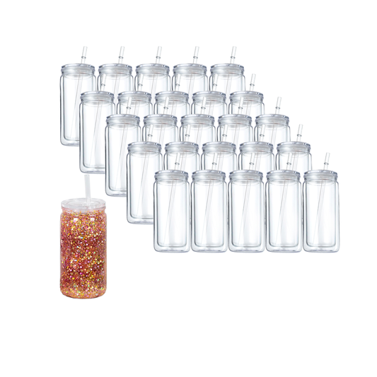 16oz Case (25 Units )  Acrylic Double-layer Snowball Cup Plastic Drum Double Wall Acrylic Tumbler