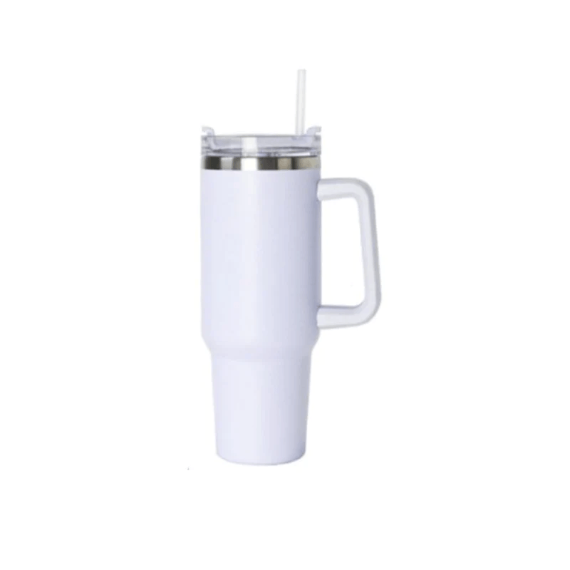 40oz case 25Pack Sublimation Stainless Steel Tumbler Flat Bottomed Cup, Blank Stainless Steel Vacuum Insulated White Travel Glass Cup, with Handle and Straw